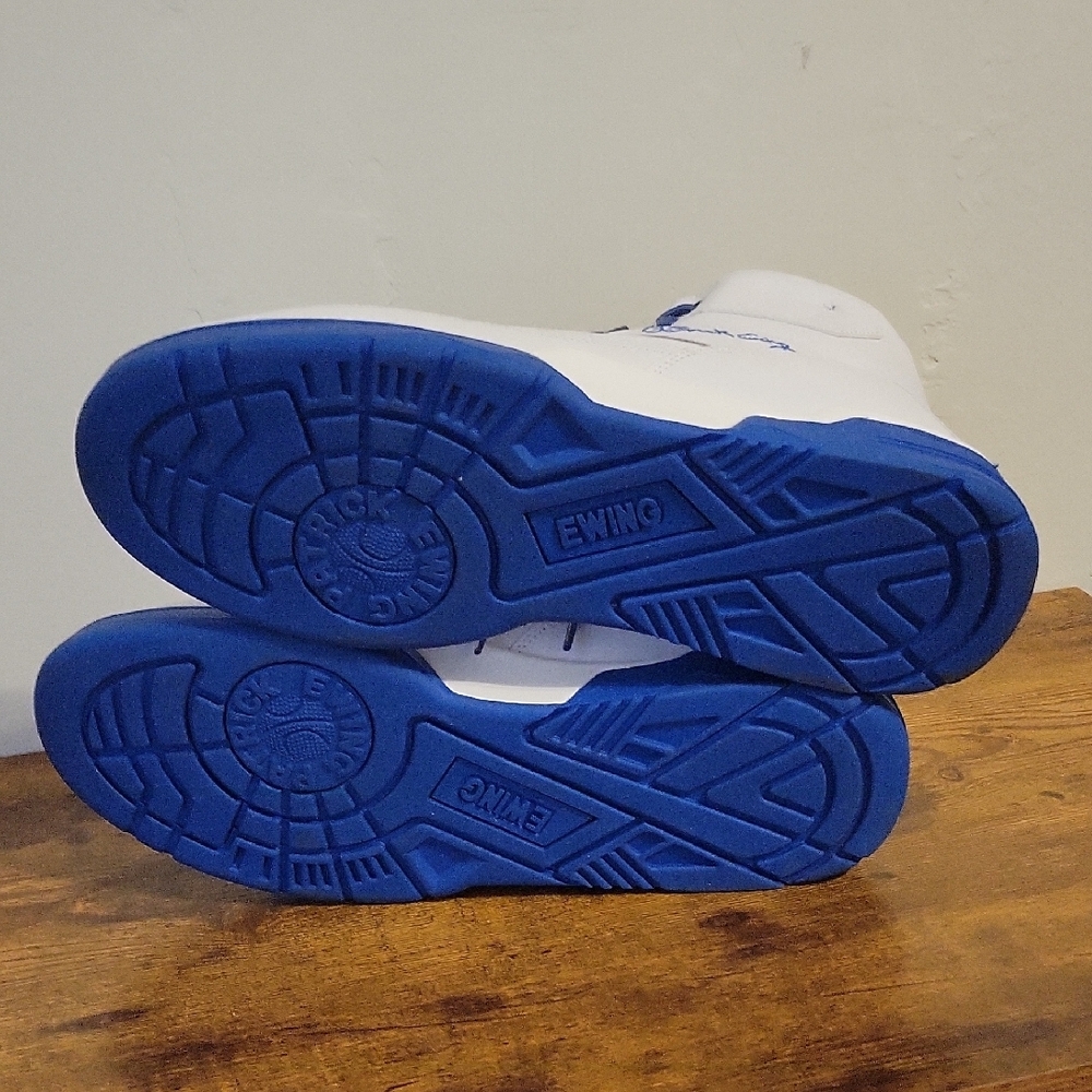 Patrick Ewing White and Blue High-Top Sneakers, SIZE 16, Like New - Picture 3 of 4